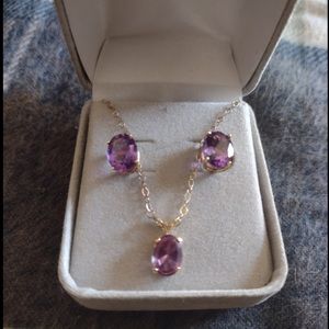 Amethyst Pendant and Chain with Matching Earrings
